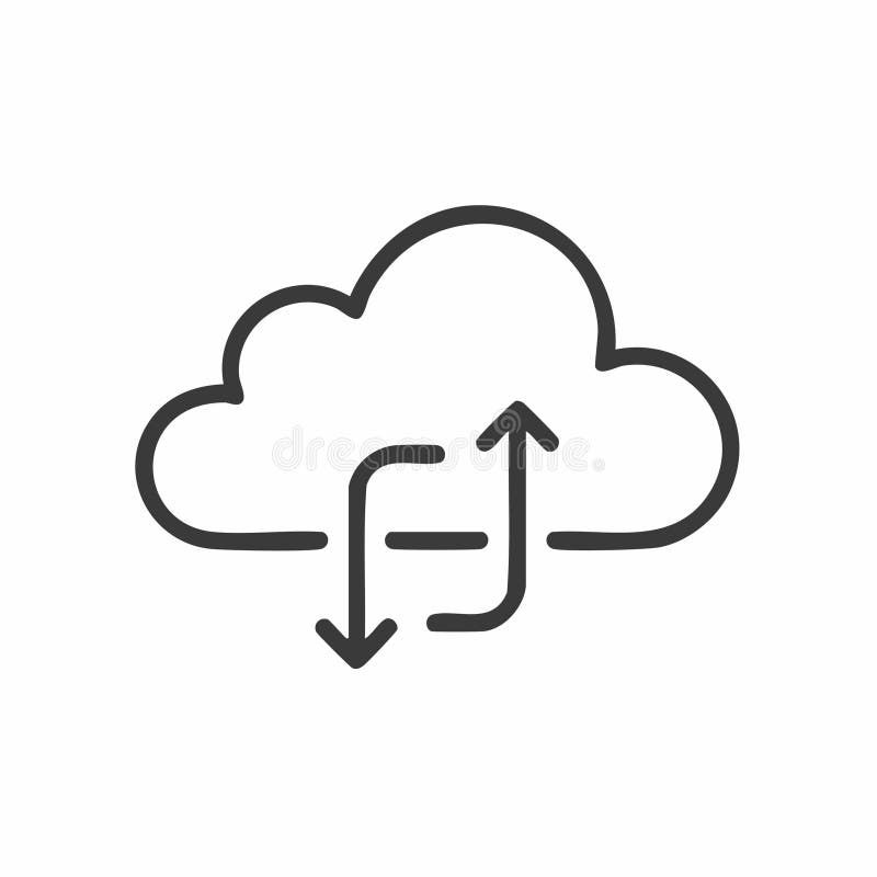 Minimalist Cloud Sync and Data Transfer Line Icon royalty free illustration