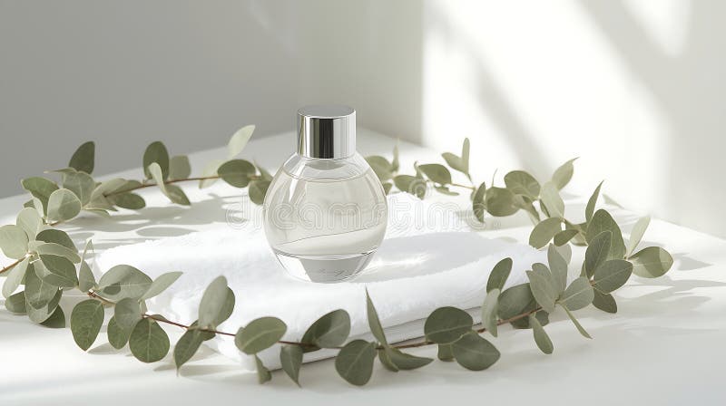 Minimalist Composition of Transparent Perfume Bottle royalty free stock image