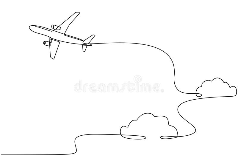 Minimalist Continuous Line Drawing of an Airplane Soaring through