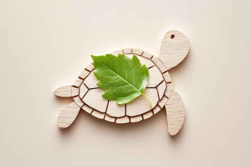 A minimalist depiction of a turtle outline featuring a vibrant green leaf resting on its shell. The subtle design royalty free stock photos