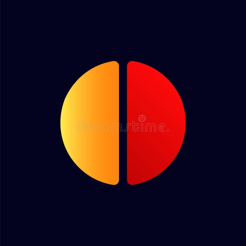 Minimalist design of half yellow and red circle symbol stock illustration