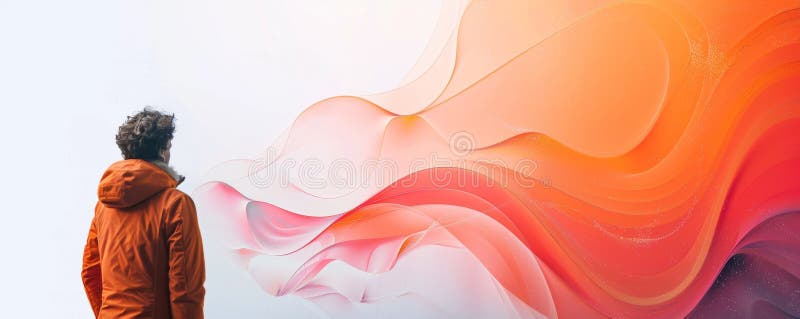 Aspect de designer minimalist care include o persoană care admiră undele colorate abstracte stock illustration