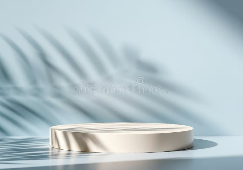 Minimalist display platform with soft shadows and a light blue background royalty free stock photography