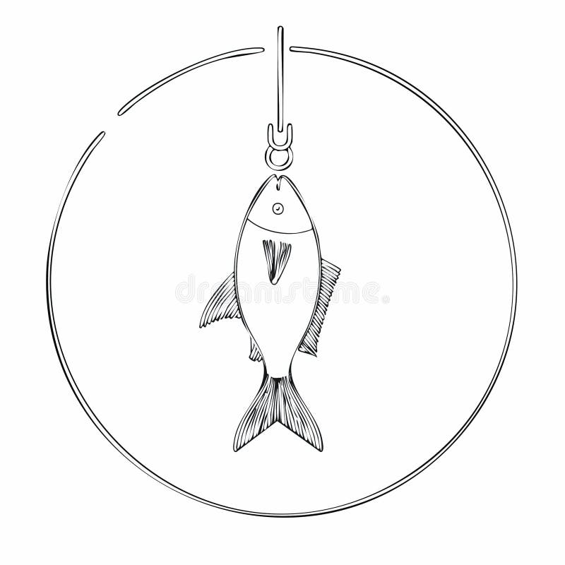 Minimalist Fish on a Hook Line Art royalty free illustration