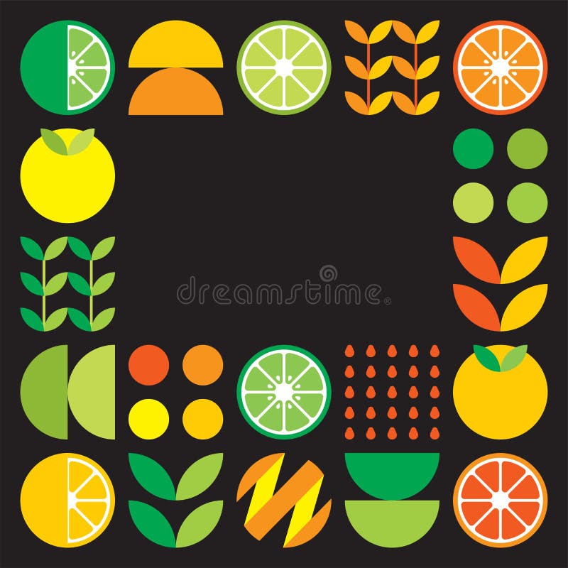 Minimalist Flat Vector Frame in Citrus Fruit Symbol. Simple Geometric
