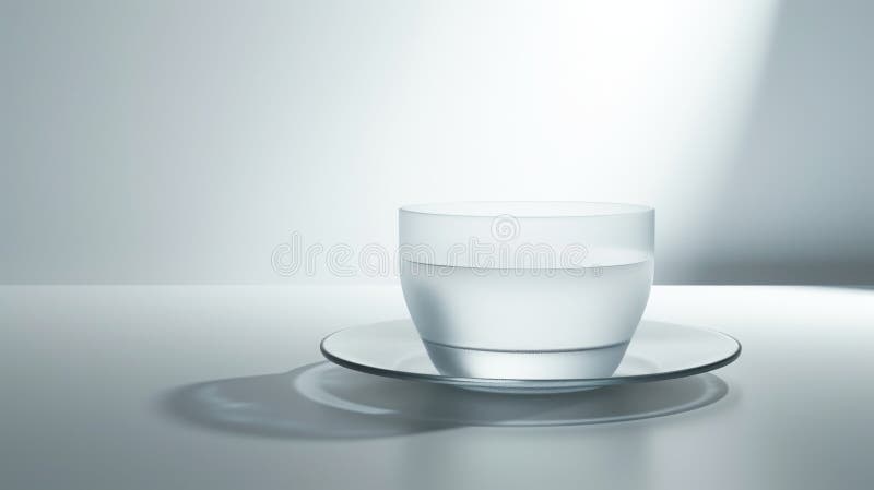 Minimalist frosted glass cup on a reflective surface royalty free stock images