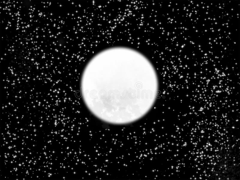 Minimalist Full Moon and Starry Night Sky Background stock illustration