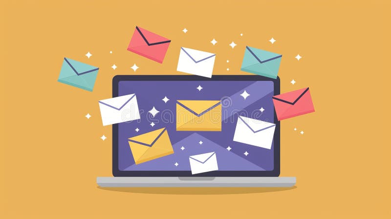 Pictogramele geometrice minimaliste afișate pe ecranul laptopului afișând lista de e-mail vector illustration