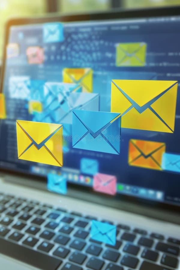 Pictogramele geometrice minimaliste afișate pe ecranul laptopului afișând lista de e-mail royalty free illustration