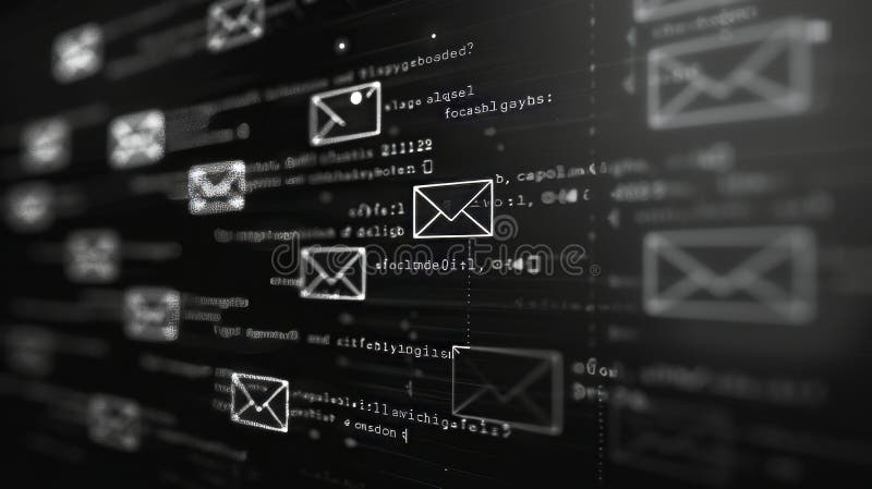 Listă de e-mailuri geometrice minimaliste afișate pe ecranul laptopului pentru o organizație eficientă stock illustration