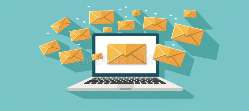 Lista de e-mailuri geometrice minimaliste pe ecranul laptopului pentru o organizație eficientă vector illustration