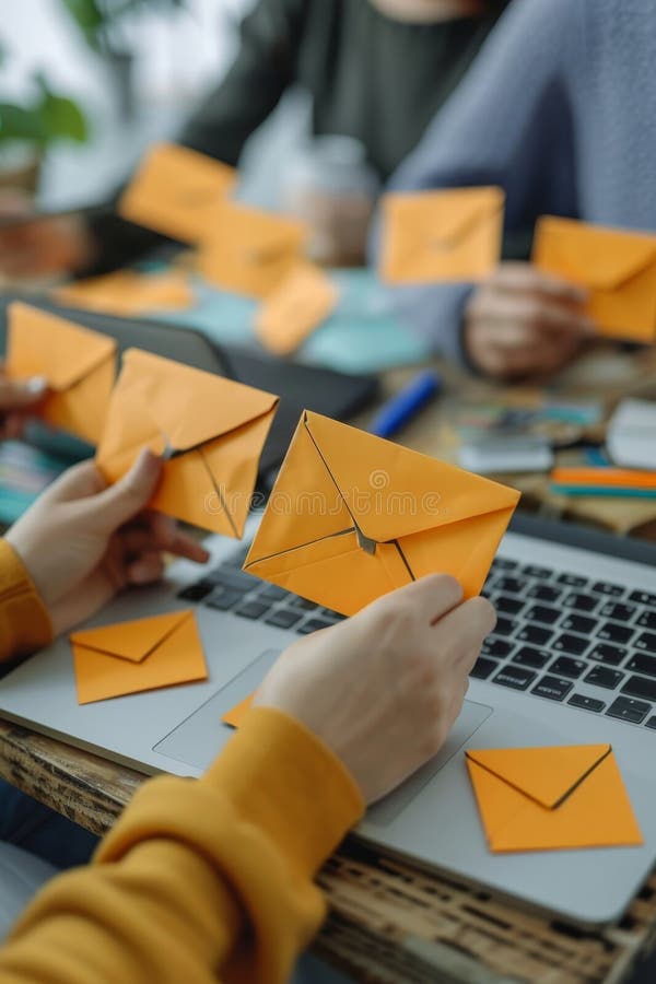 Plicuri geometrice minimaliste care organizează e-mailuri pe ecranul laptopului pentru o administrare eficientă. Plicuri geometrice minimaliste care organizează e-mailuri pe ecranul laptopului pentru o gestionare eficientă generată de dvs.