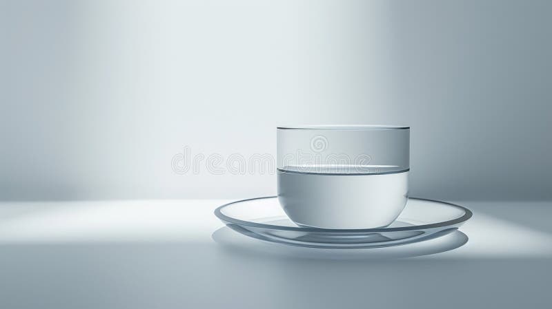 Minimalist glass cup on reflective surface royalty free stock images