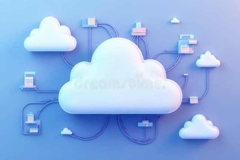 Minimalist Graphic of Clouds and Computing Technology Representing Web Hosting stock illustration