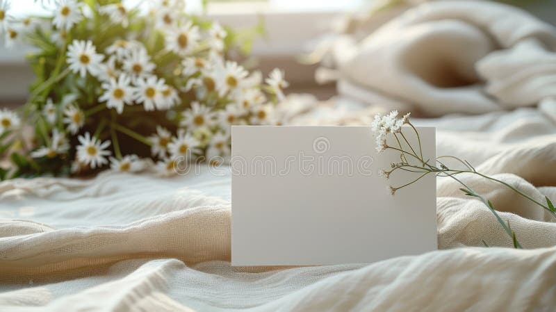 Minimalist Greeting Card Mockup on Boho Interior Tabletop royalty free illustration