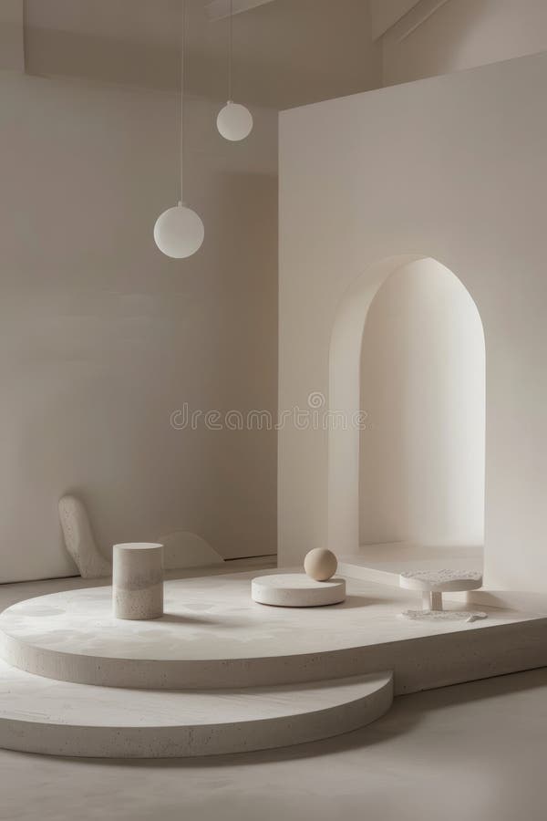 Minimalist Interior Design with Modern Geometric Shapes royalty free illustration