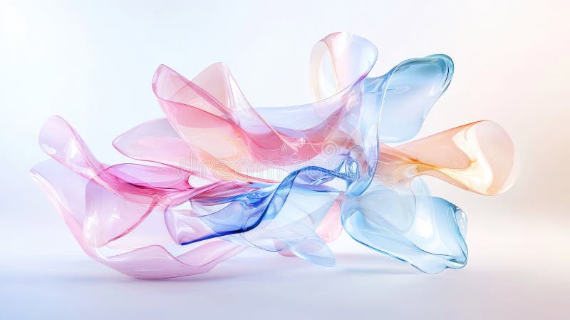 Minimalist iridescent fluid sculpture, futuristic 3D digital rendering stock illustration