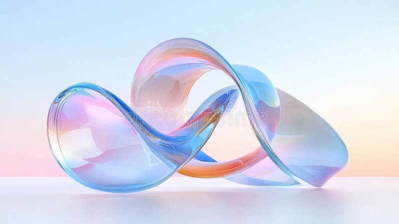 Minimalist iridescent fluid sculpture, futuristic 3D digital rendering vector illustration