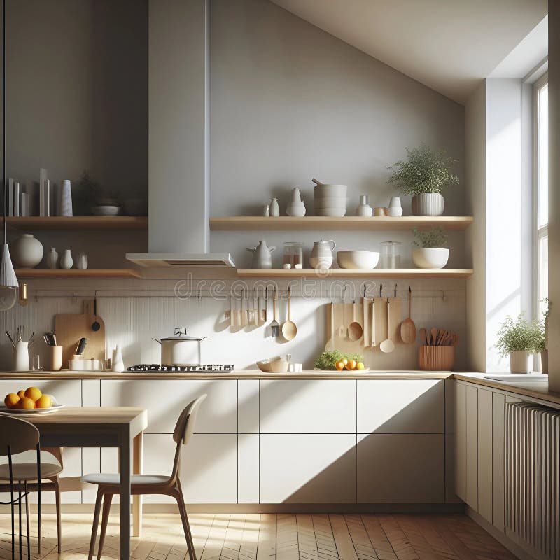 Minimalist Kitchen Interior Stylish Design Stock Illustration