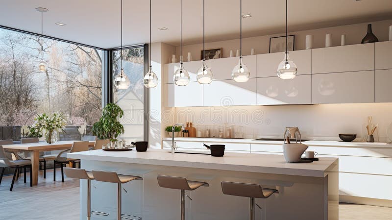 Minimalist kitchen light stock illustration. Illustration of interior