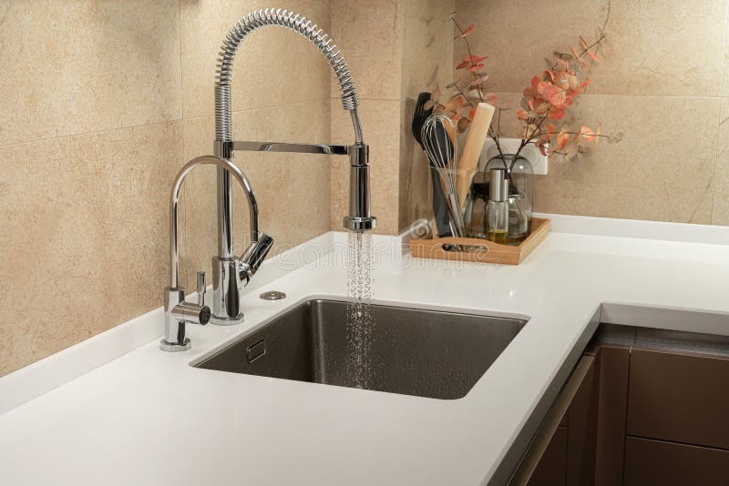 Minimalist Kitchen with White Countertop and Sink Stock Image Image