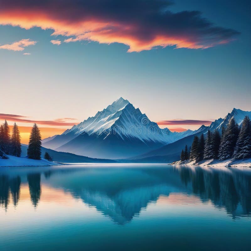 Minimalist Landscape with Serene Lake Stock