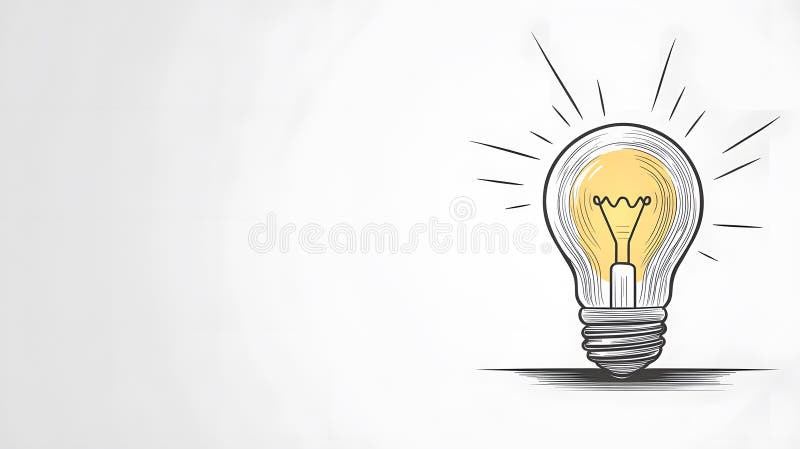 Minimalist Light Bulb Illustration on White Background Concept of Creativity and Innovation stock illustration