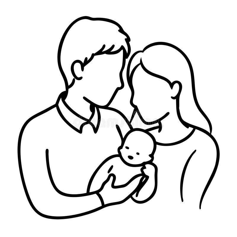 Minimalist Line Art Family Bonding with Newborn Mother Father Baby