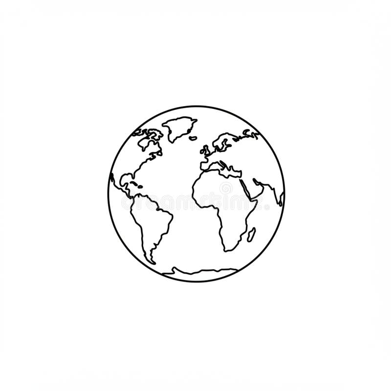 Minimalist line drawing of a globe centered on the Atlantic Ocean. Continents include stock illustration