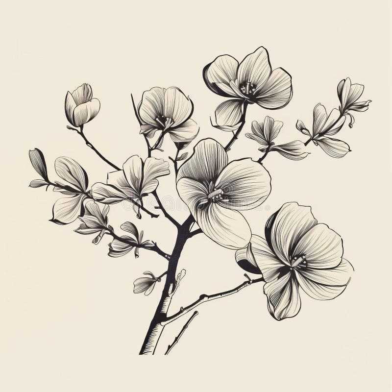Minimalist Linocut Artwork Of A Paulownia Tree Design vector illustration