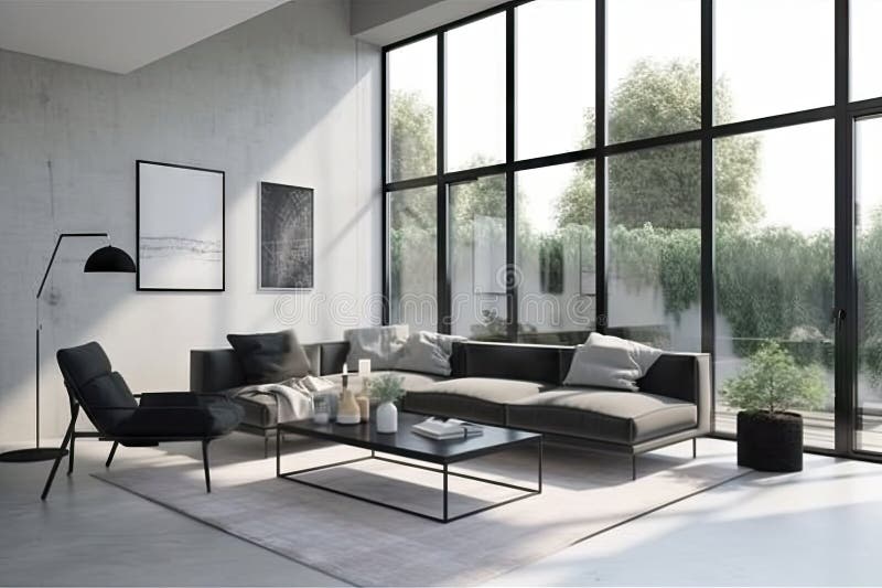 A Minimalist Living Room with Scandinavian Furniture, Sleek Glass ...