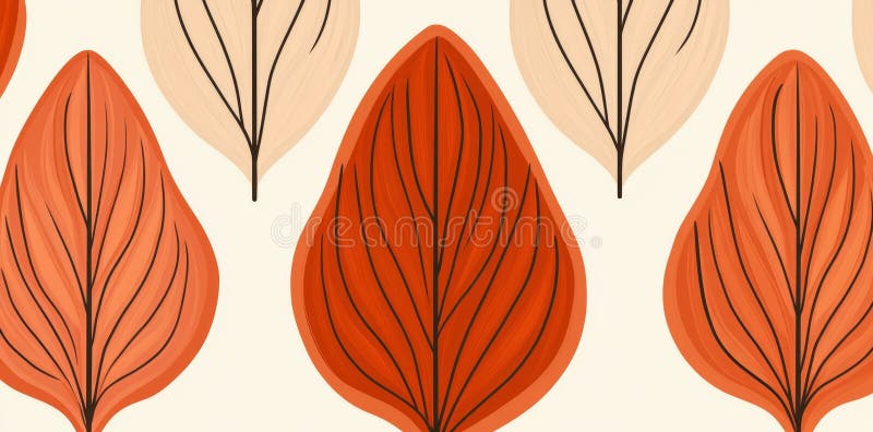 Minimalist nature-inspired design featuring a seamless red leaf pattern with outline on white or transparent background stock photography
