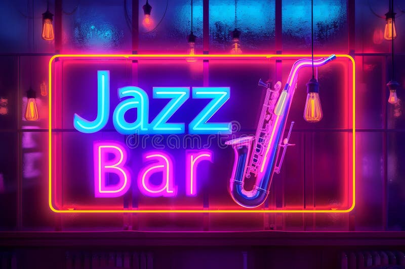 Minimalist Neon "Jazz Bar" Sign Stock Illustration Illustration of