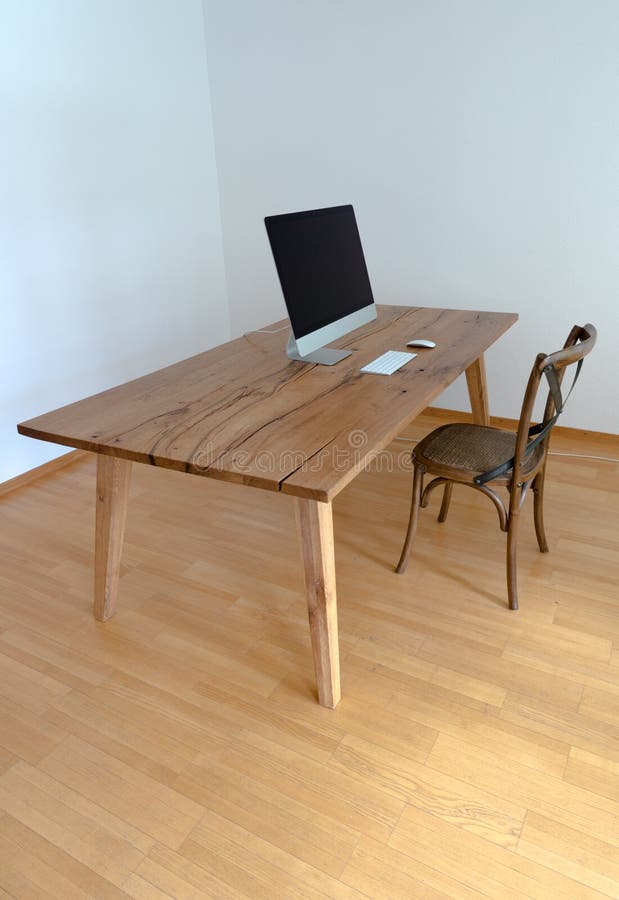 Minimalist Office with Table and Chair and Computer Stock Photo - Image