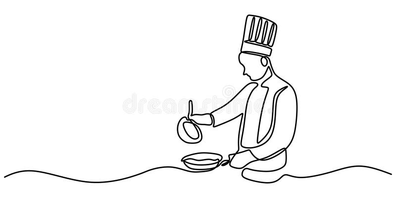Minimalist One Line Drawing of a Chef Cooking in the Kitchen, Showcasing Culinary Expertise vector illustration