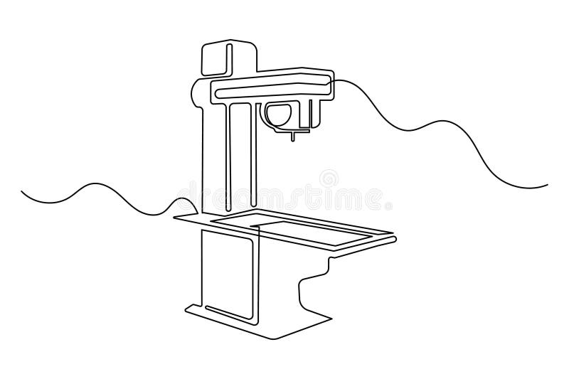 Minimalist x ray machine continuous line drawing simple medical outline isolated stock illustration