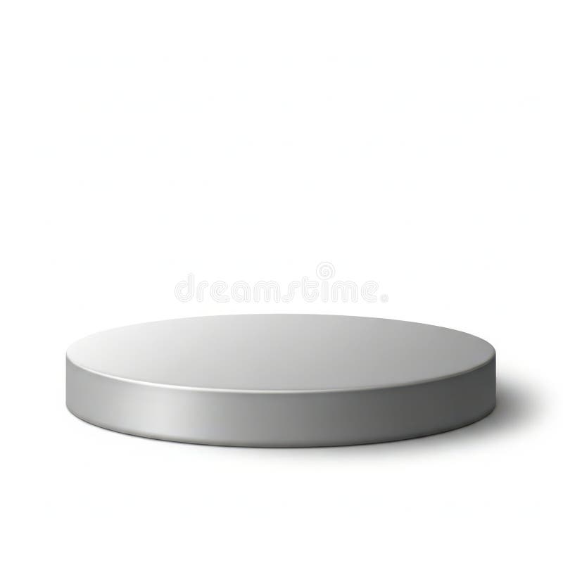 A simple and elegant round platform display stand with a smooth, metallic finish, perfect for showcasing items. Elegant round display stand illustrations