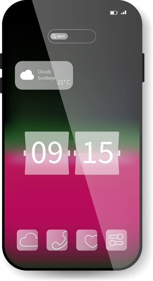 Minimalist Smartphone Interface With Weather Widget And Flip Clock Design royalty free illustration
