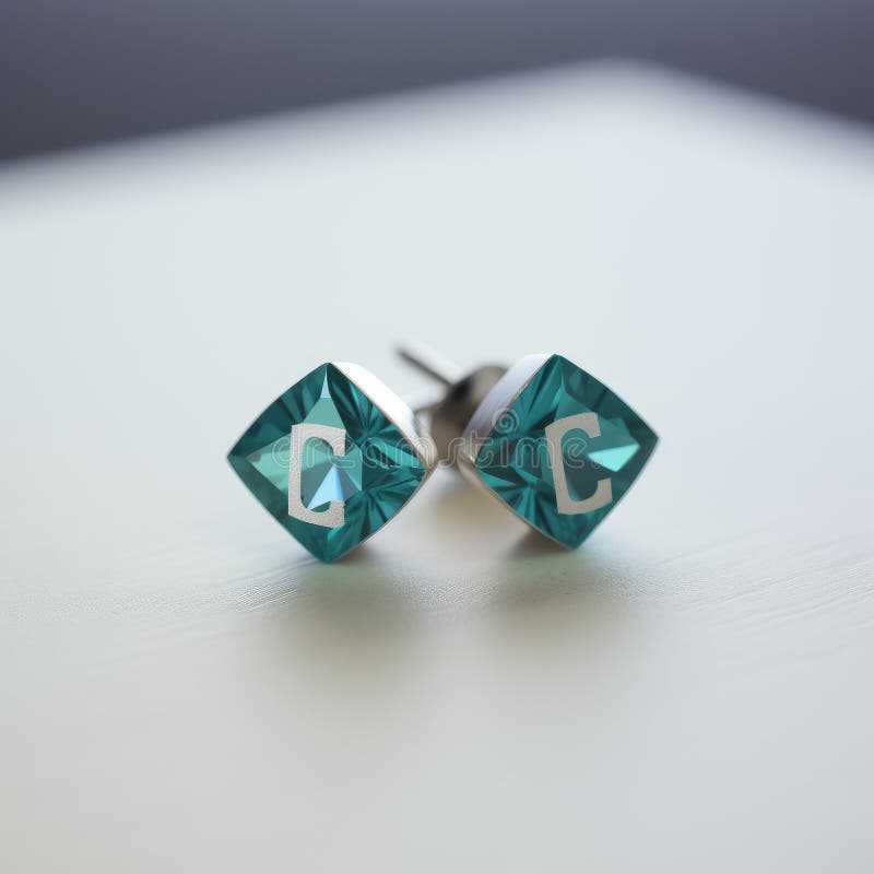 Minimalist Stud Earrings Logo with Gemstone in Block Print Stock