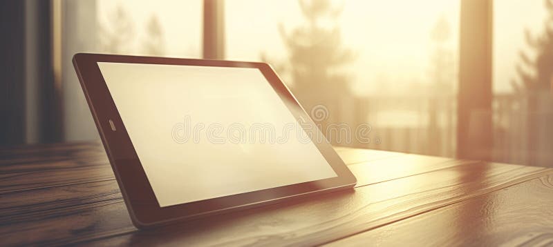 Tabletă minimalistă pentru studio, prezentată cu ecran gol, cu iluminare fină serenică, pentru o ambianță elegantă royalty free illustration