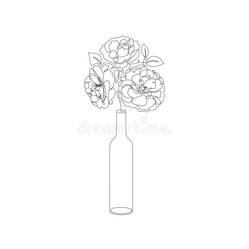 Minimalist Style Tattoo Art. One Line Bottle with Bouquet of Flowers. Line  Art Illustration for Print, Banner, Card and More Stock Vector -  Illustration of contour, icon: 187080798