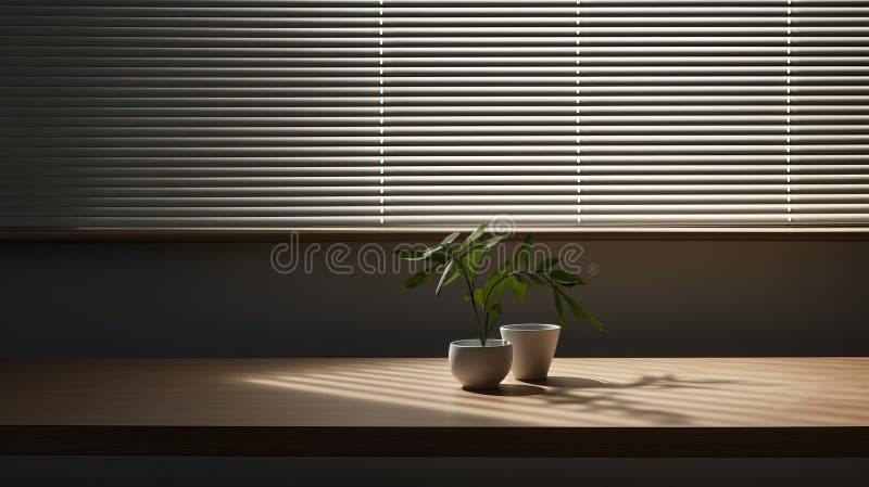 Minimalist Table with Blinds: Realistic Chiaroscuro Still Life Stock ...