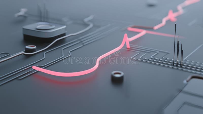 Minimalist tech art with floating circuits and digital pulses. Abstract 3D Wallpaper Background with Glass Circle Shapes
