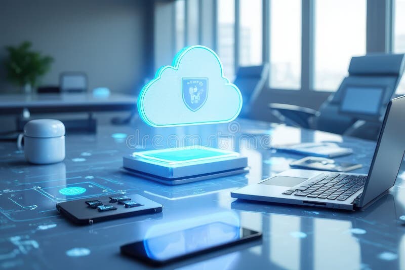 Minimalist Tech Event - Cloud Computing & FIPS Encryption stock illustration