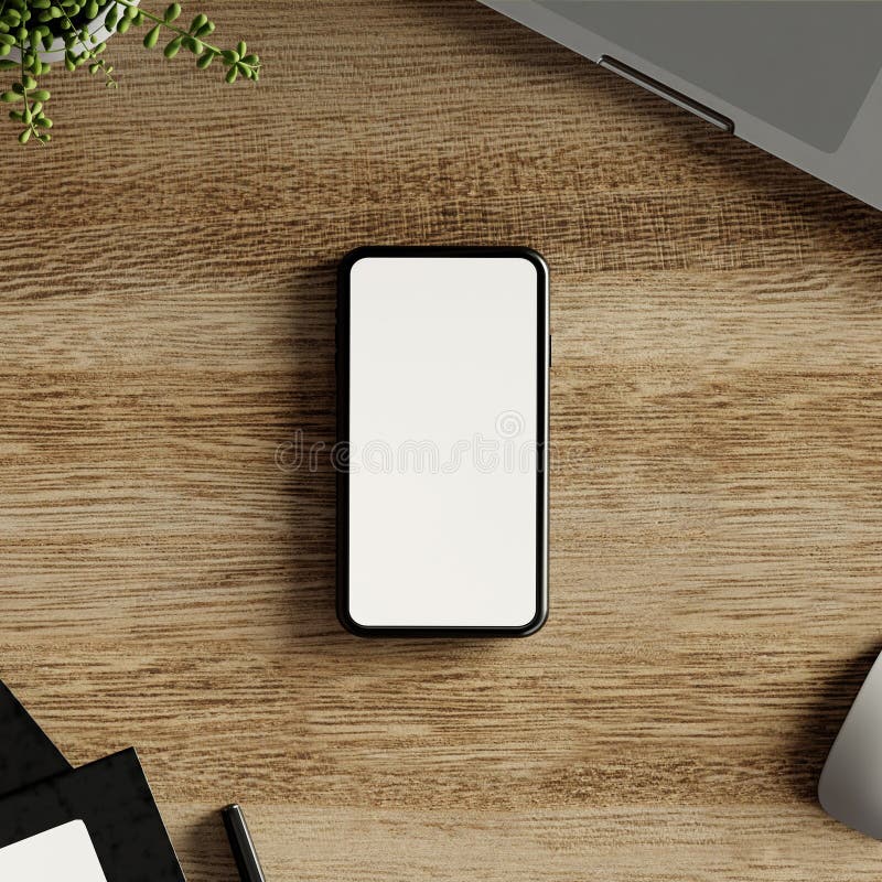 Minimalist Tech Workspace with Smartphone Centerpiece 3D Render royalty free illustration
