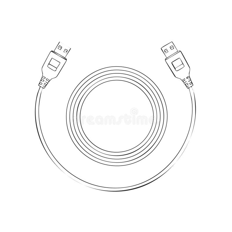 Minimalist USB Cable Outline Illustration Technology Connection Peripheral Devices Universal Serial Bus Connectors stock illustration