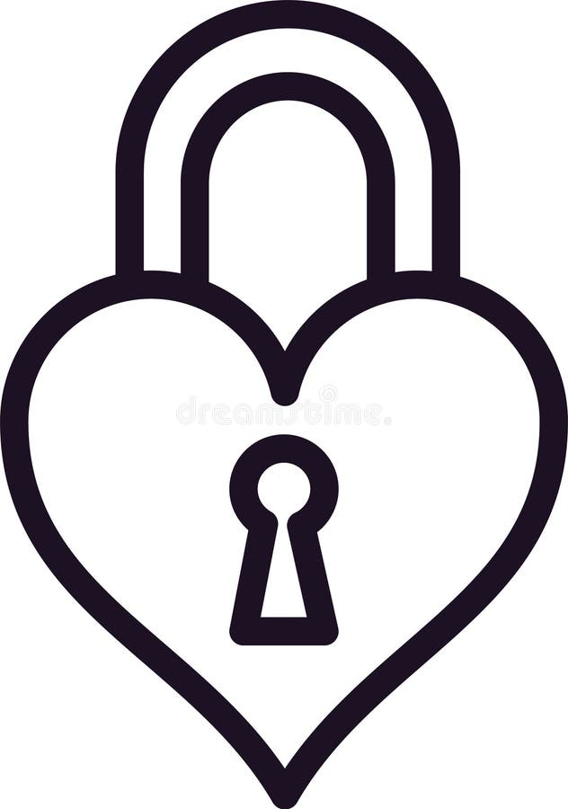 Minimalist vector illustration of a heart shaped padlock, representing the concept of protecting love, relationships stock illustration