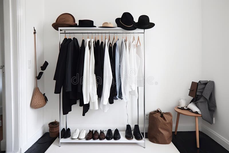Minimalist Wardrobe with Mix of Basics and Statement Pieces Stock Photo