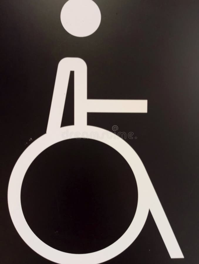 Minimalist White Disabled Accessibility Icon and Handicap Symbol on Black stock image