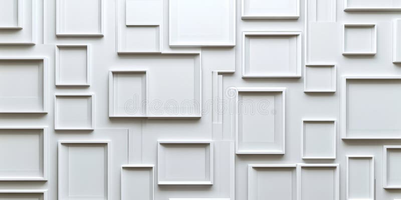 Minimalist White Picture Frames on Wall Creating Modern Geometric Art Background vector illustration